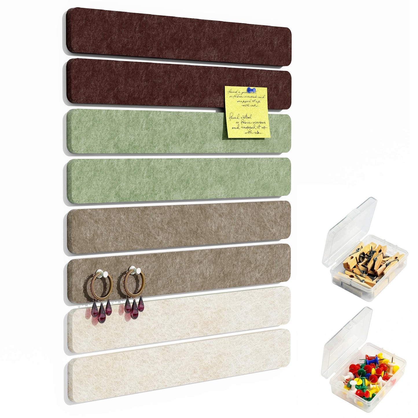 GoTiling Cork Board for Walls - 8 Pack Felt Pin Board Bar Strips - Self-Adhesive Lightweight Bulletin Board - Cork Board for Office with 40 Push Pins No Damage for Wall