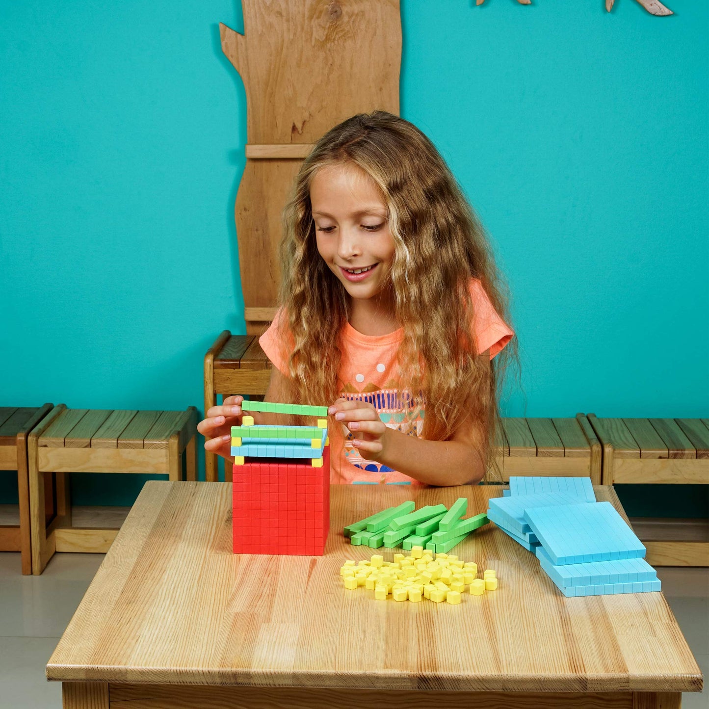 Simply magic 131 PCS Foam Base Ten Blocks for Math - Place Value Blocks, Base 10 Math Manipulatives K-3, Math Counters, Number Blocks, Math Cubes, Counting Blocks - Kindergarten 1st 2nd 3rd Grade