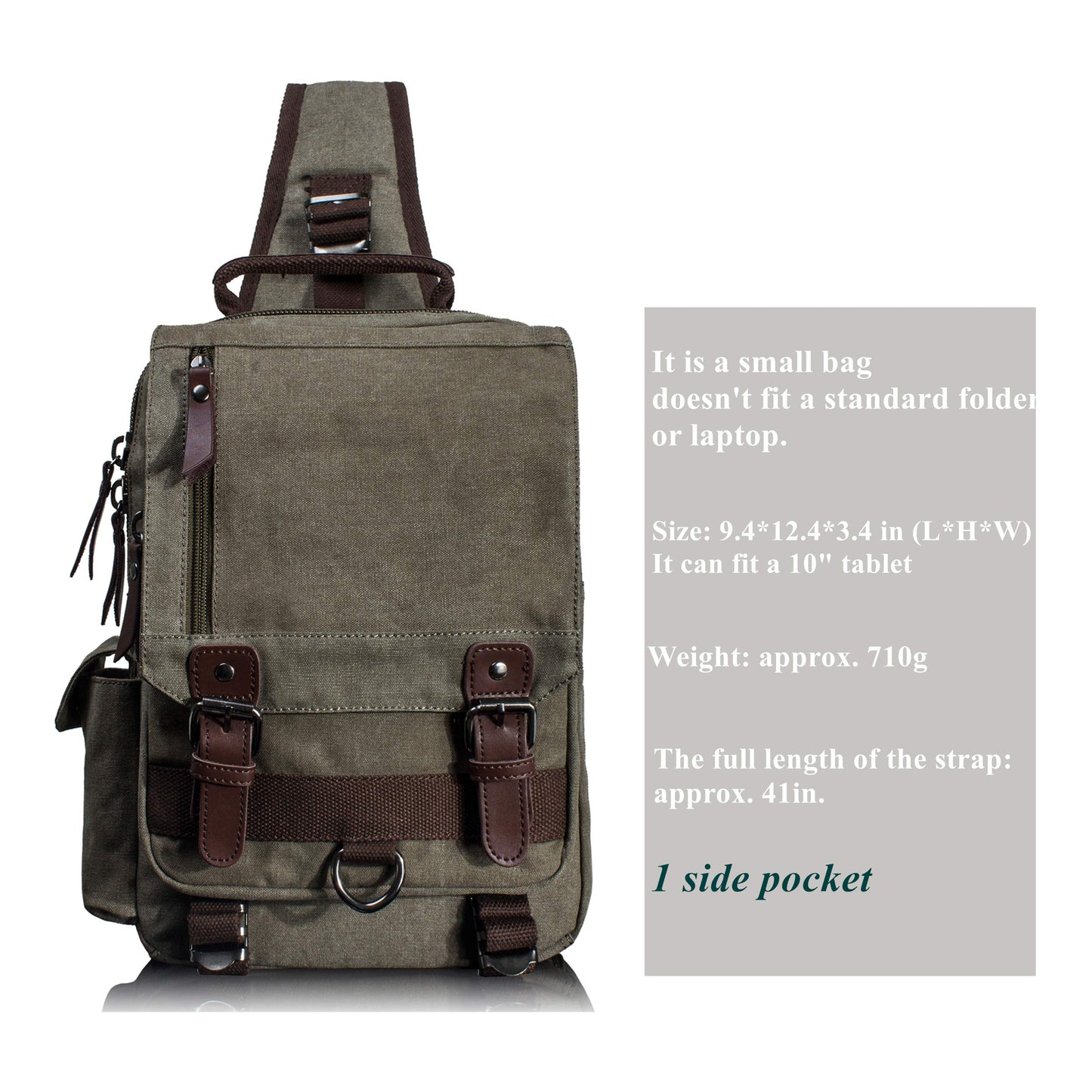 Leaper Retro Canvas Messenger Bag — Fits 10" Tablet, 9 Pockets, Unisex Crossbody Shoulder Sling Bag for Travel, Work & Daily Use, Army Green, M (Available in Medium, Large, XL, XXL)