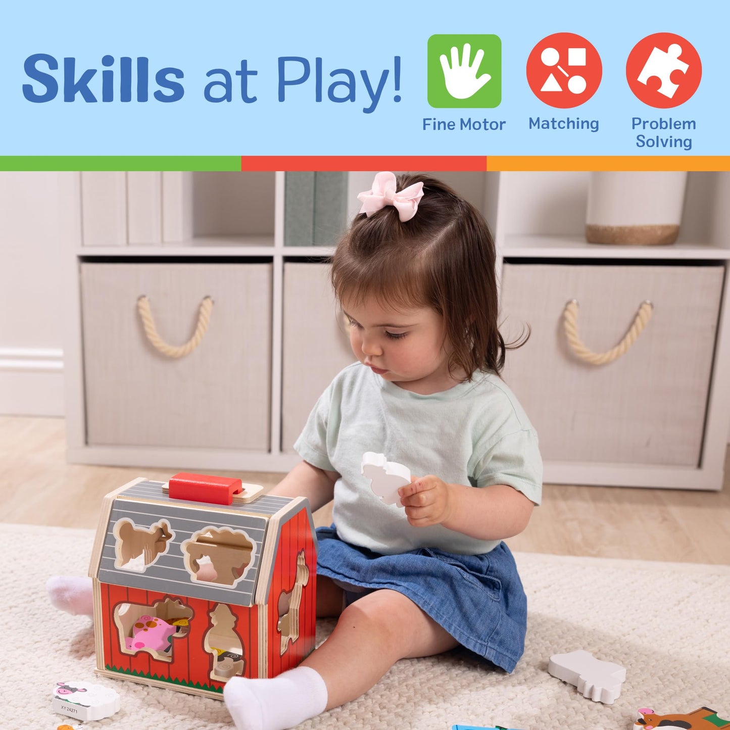 Melissa & Doug Take-Along Wooden Toy Barn, 11-Pc Portable Toddler Playset with Farm Animals & Pop-Up Roof, Preschool Learning Toys for Girls & Boys 2+