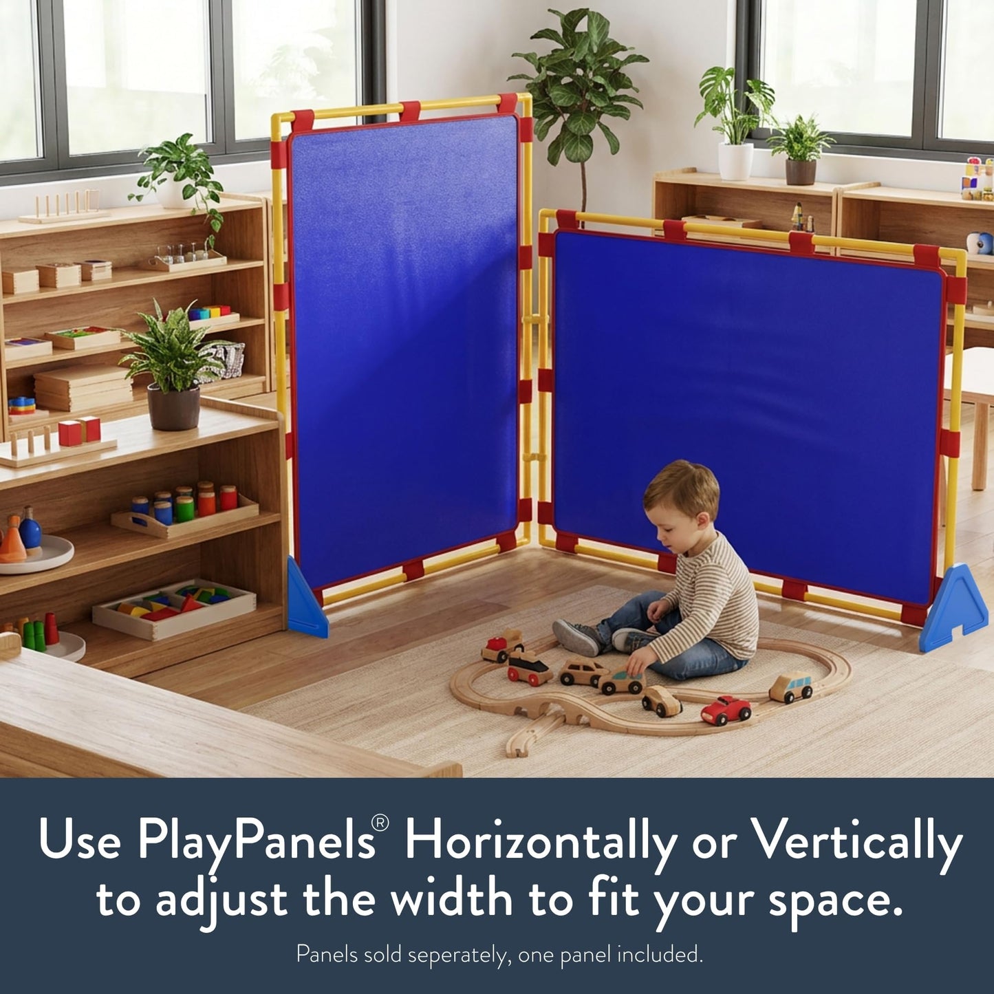 Children's Factory Big Screen PlayPanel, Kids Room Divider, Lightweight, Classroom Privacy Screen, Cantilever Feet, Plastic, Vinyl, 1 Panel, Blue