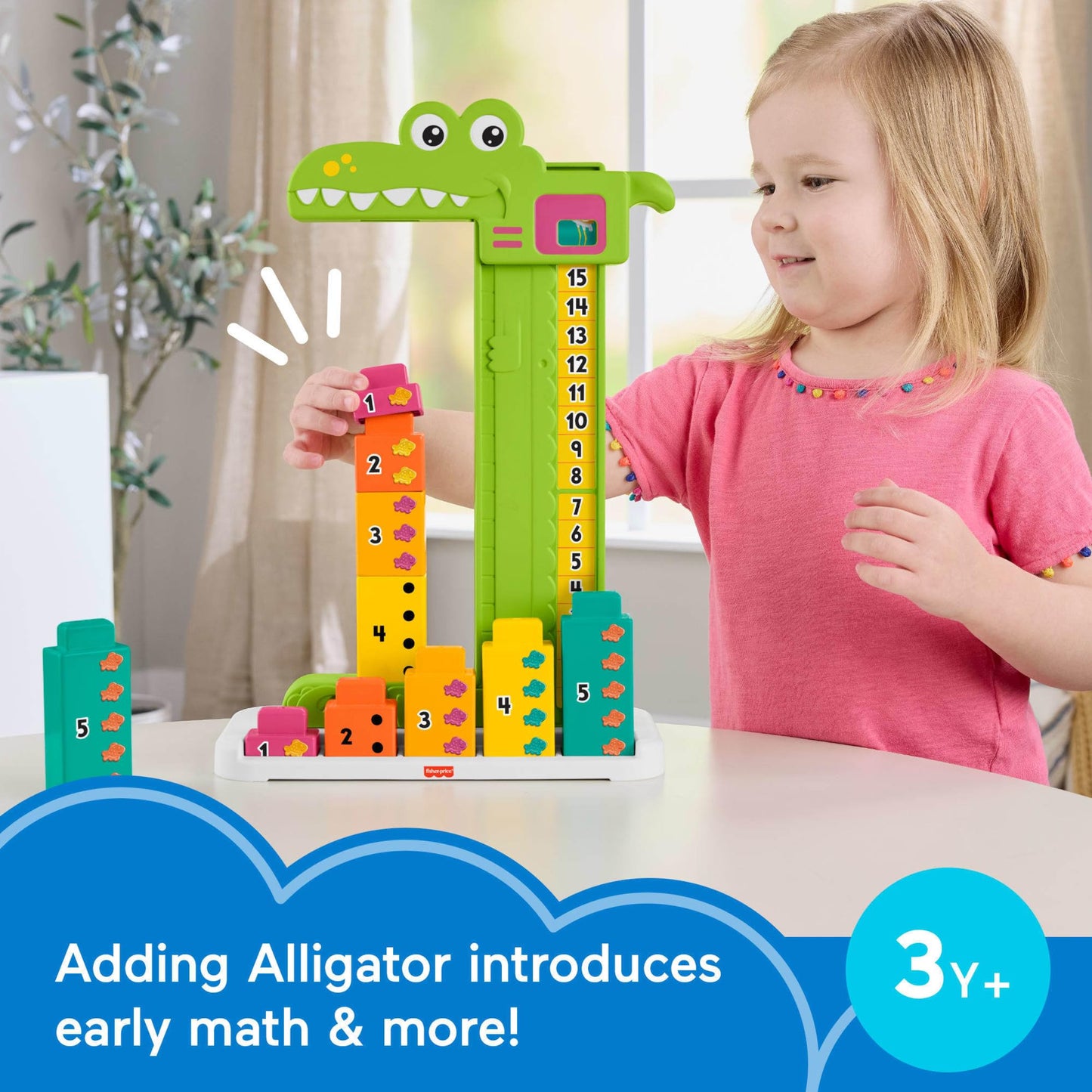 Fisher-Price Preschool Learning Toy Adding Alligator Counting Activity with 10 Stacking Blocks for Kids Ages 3+ Years