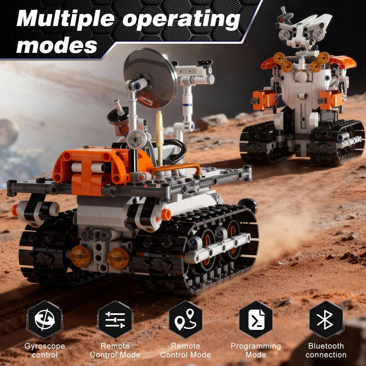 Sciencow 2-in-1 Build a Robot Kit, Remote & APP Controlled Robotic Building Blocks Toys STEM Projects for Kids Ages 8 9 10 11 12 13 14,Chirstmas Birthday Gift for Boys (RC Mars Rover)