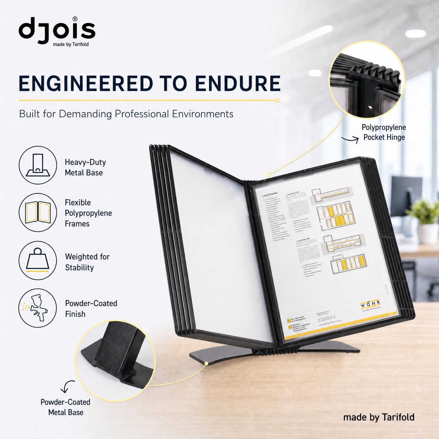 Tarifold Desktop Document Display Stand & Reference Organizer, 10 Double-Sided Polypropylene Pockets, 20 Sheet Capacity, Easy-Load Design, Letter Size, Made in Denmark, Black