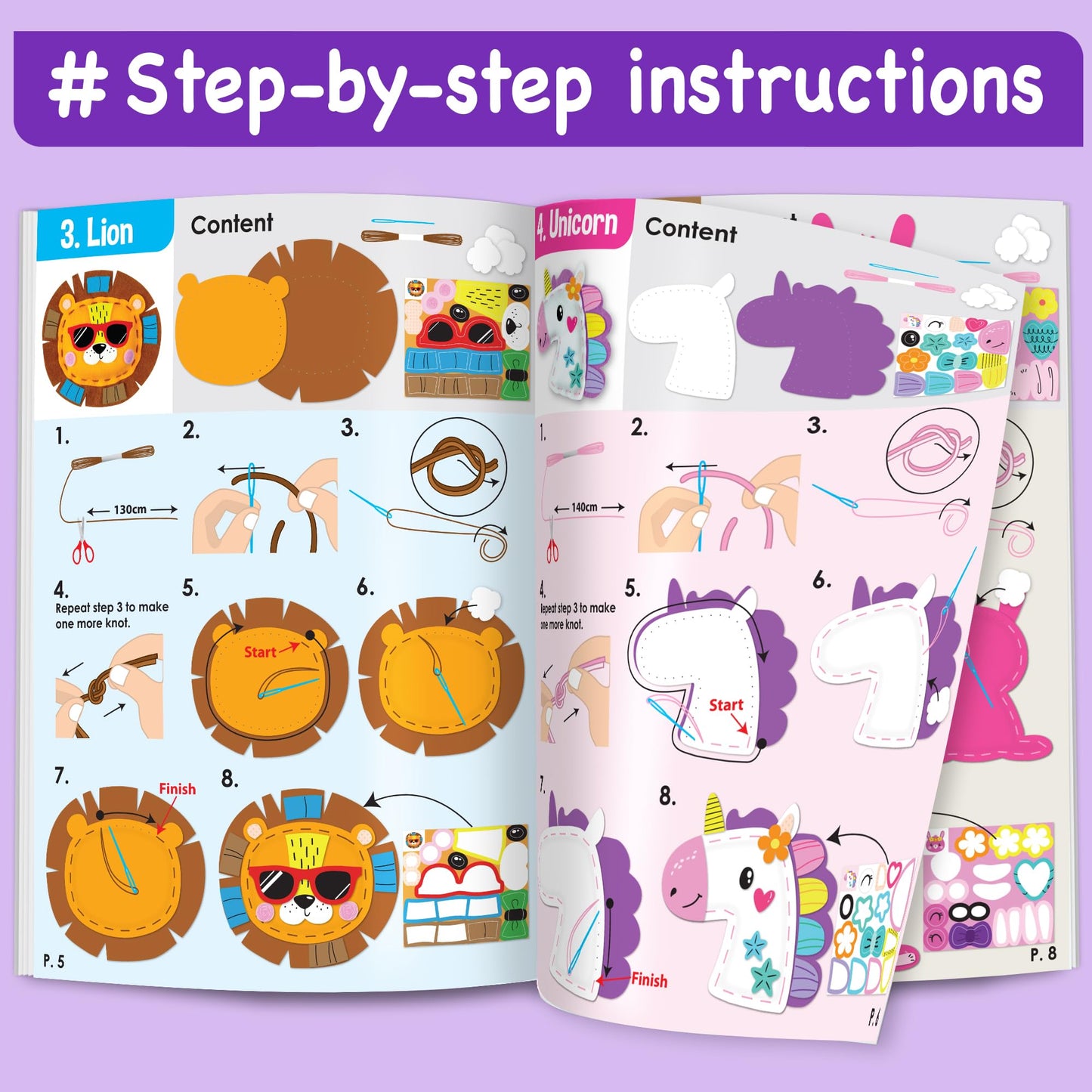 EZCRA Unicorn Sewing Kit for Kids - 8-in-1 Kids Sewing Kit - Easy to Do Craft Kits for Ages 4-8 - Sewing Crafts - Extra Felt Stickers for Decoration - No Mess with Full Instructions