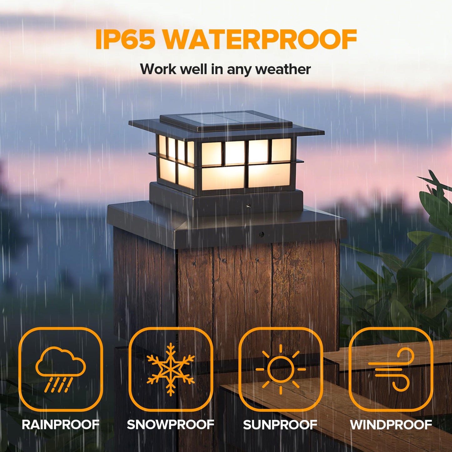 LUTEC Solar Post Cap Lights, IP65 Waterproof, Warm White LED, 2 Pack, Black, for 4x4 5x5 6x6 Posts