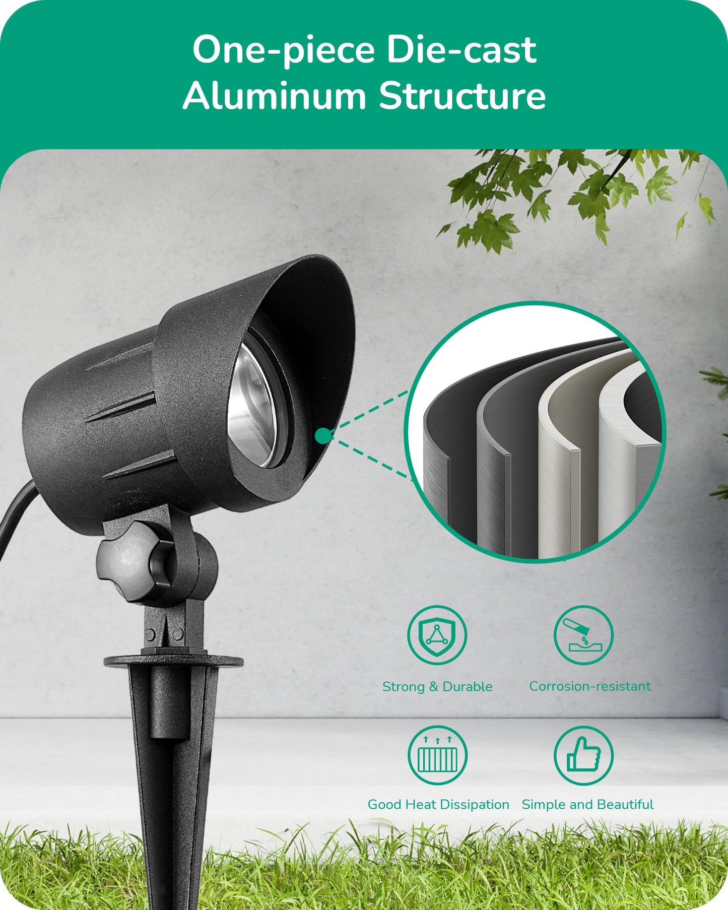 EDISHINE 120V Outdoor LED Spotlight, 10W 900LM, IP65, Aluminum, Black, Model HGSL14A, with 5 Lenses for Holiday Lighting