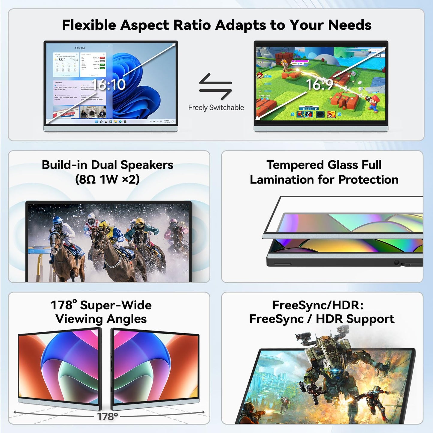 Intehill 14" Portable Monitor, 1200P Self-Standing Portable Screen with Full Laminated Tempered Glass, 16:10 USB-C HDMI External Display with Speakers, Travel Monitor Second Screen for Laptop, F14ZA