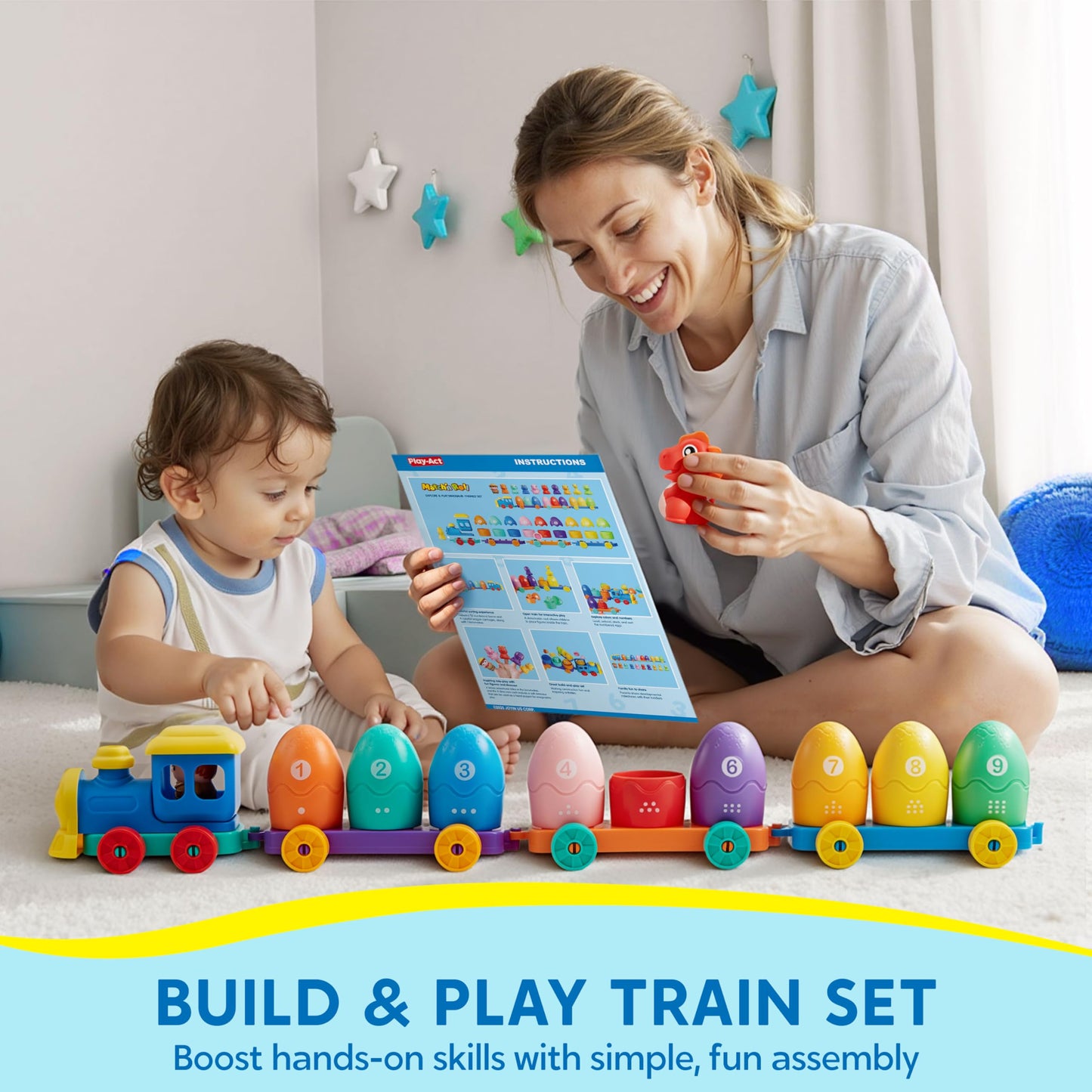 Play-Act Learning Toy for Toddlers 1 2 3 Years Old, Counting, Matching & Sorting Montessori Learning Dinosaur Train Including 9 Dinosaurs, Birthday Gift for Baby Boys Girls