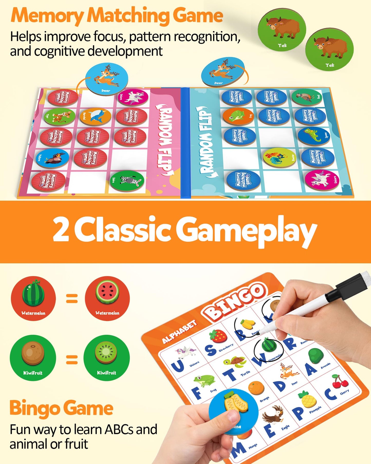 Coogam Alphabet Bingo Game, ABC Learning Letter Recognition and Phonetic Words with Pictures - Early Educational Activity Gift Toys for Kids Age 3-7