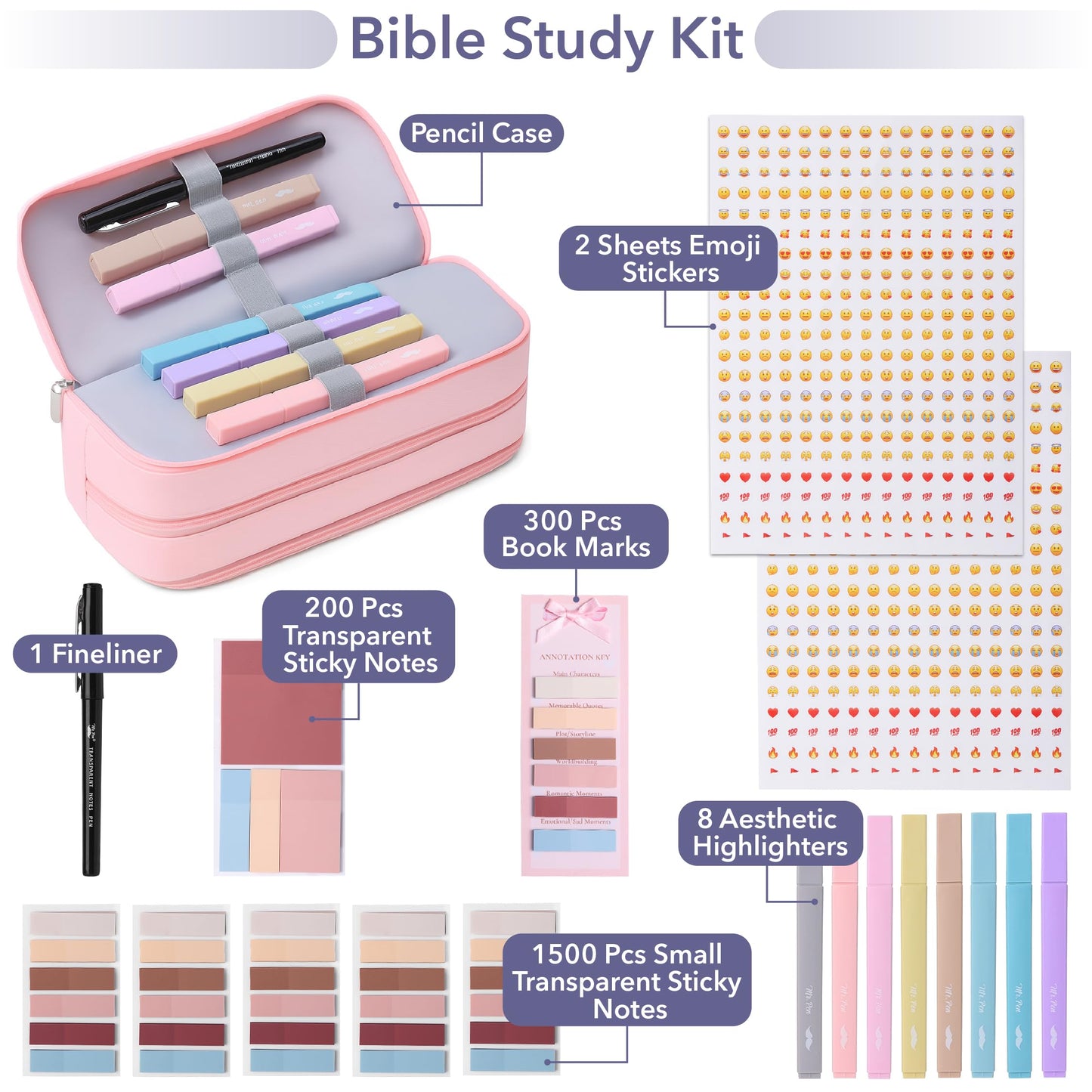 Mr. Pen- Annotation Essentials Kit for Book Lovers, Aesthetic Highlighters, Transparent Sticky Notes, Annotation Key Bookmark, Stickers & Pencil Pouch. Mother's Day