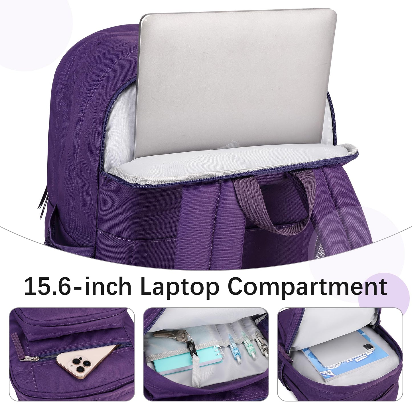 abshoo 34L Big School Backpack For College Women Middle High School Teen Girls Bookbag Travel Backpacks Daypack (Purple)