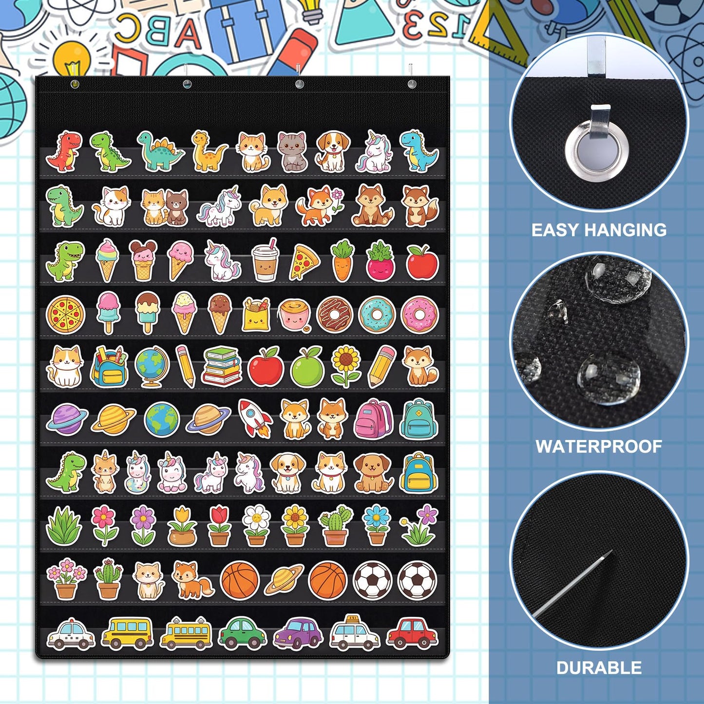 Eaasty Sticker Store for Classroom 28 x 43'' Hanging Display Organizer Sign Holder and Reward Storage Rack for Homeschool Teachers Teaching Supplies Reward Stickers Not Included