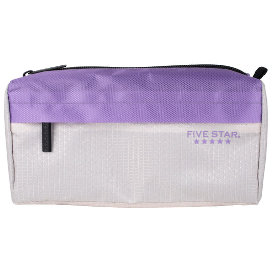 Five Star Pencil Pouch 9-Pocket Zipper Storage Organizer Case for Office Supplies Earbuds Chargers Cables Makeup, Tan/Purple (505600E)