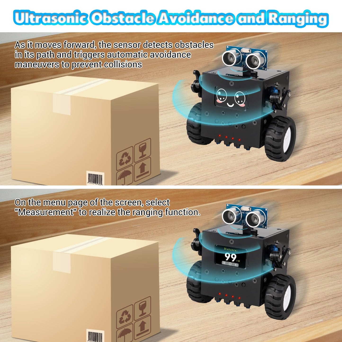 DIY Robot Car Soldering Project, ICSTATION STEM Electronics Learning Kit with Ultrasonic Obstacle Avoidance, Expressions & Time Display, RC Robot Soldering Practice Kit for Adults ＆ Ages 15+ Students