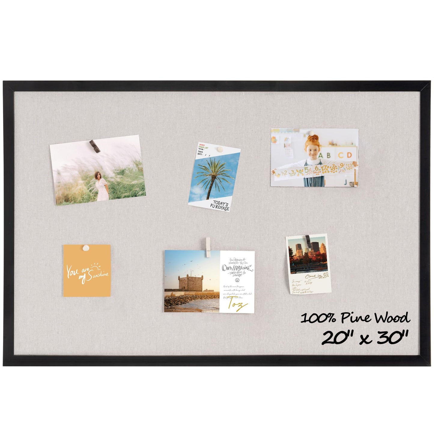 Fun Memories Cork Board Bulletin Board for Office, 20" x 30" Pine Wooden Framed Corkboard, Wall Mounted Notice Pin Board for School Home & Office, Black