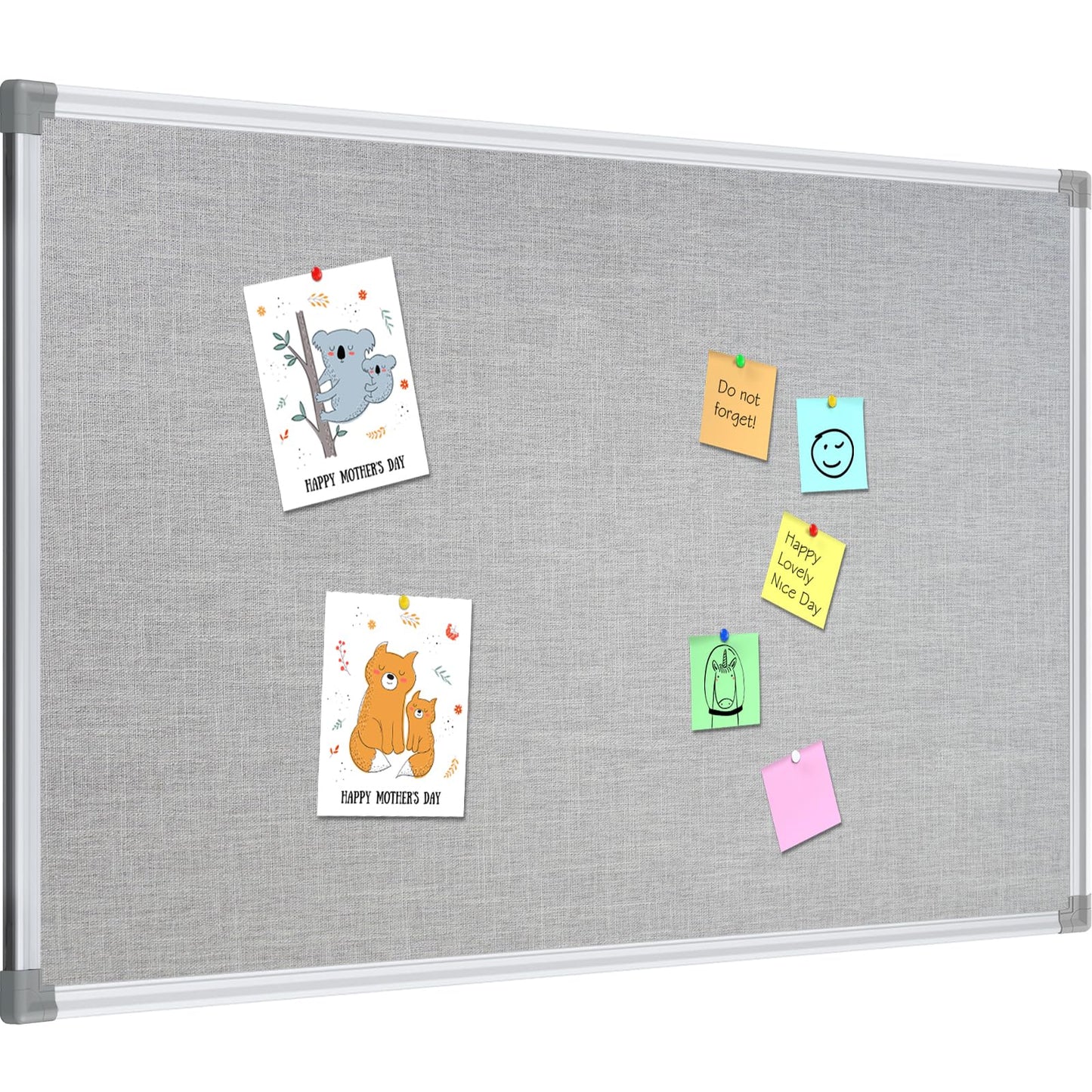 Lockways 36" x 24" Premium Cork Bulletin Board, Light Grey Framed Linen Fabric Pinboard with Silver Aluminum Frame for Home, Office & Kitchen Organization