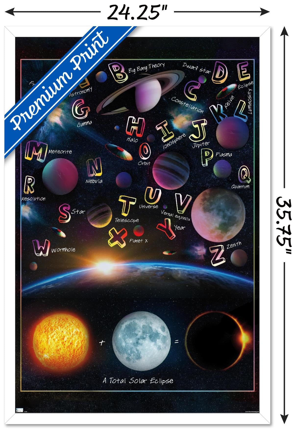 Trends International Ali Chris - The Solar System: Total Eclipse Letters Wall Poster, 34L x 22.4W, White Framed Version