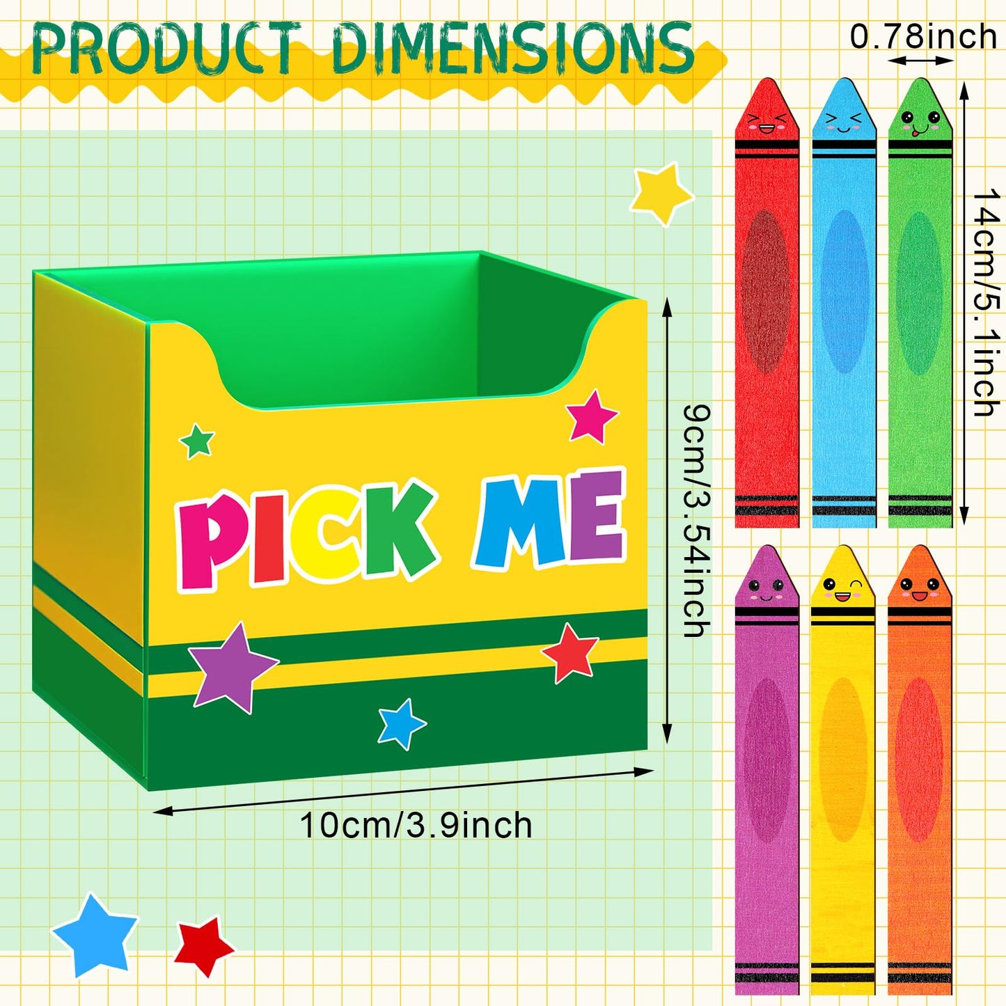 Eaasty 37 Pcs Back to School Crayon Flip Name Sticks with Pick Me Box Crayon Classroom Talking Flip Sticks for Classroom Management Tool Teacher Essentials Student Educational and Learning Activities