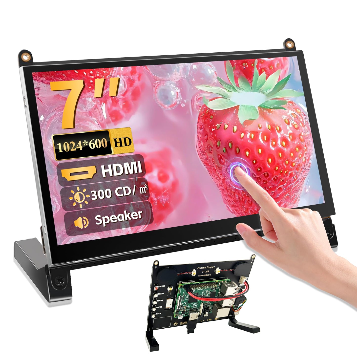 Forzola 7 Inch Touchscreen Monitor Compatible with Raspberry Pi, 1024x600 IPS Portable HDMI Touch Screen Display Compatible with Raspberry Pi 5/4B/3B+/3B/B+ Jetson Nano Win11/10/8/7