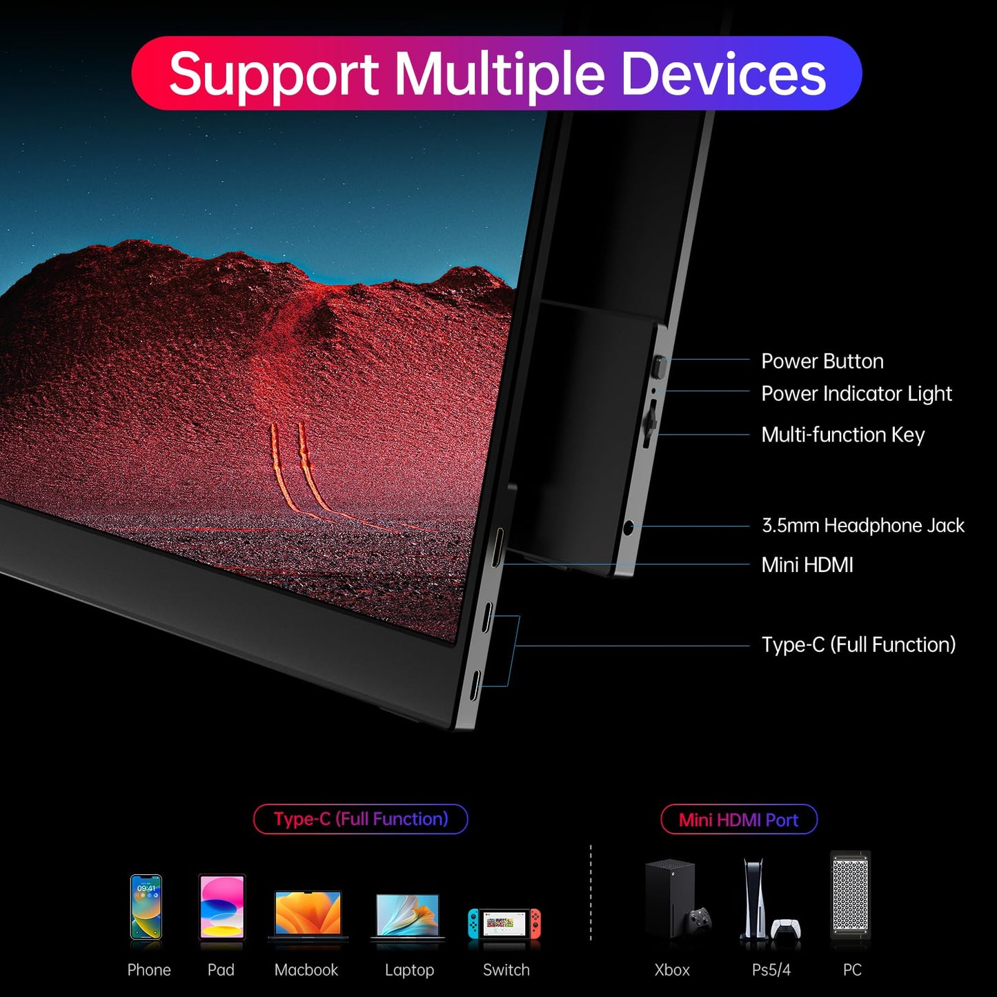 ForHelp True 4K Portable Monitor - 15.6inch UHD 3840×2160 100% sRGB USB-C HDMI External Second Monitor Portable IPS Screen Computer Display with Speakers for Laptop MacBook Switch PS5/4 Xbox