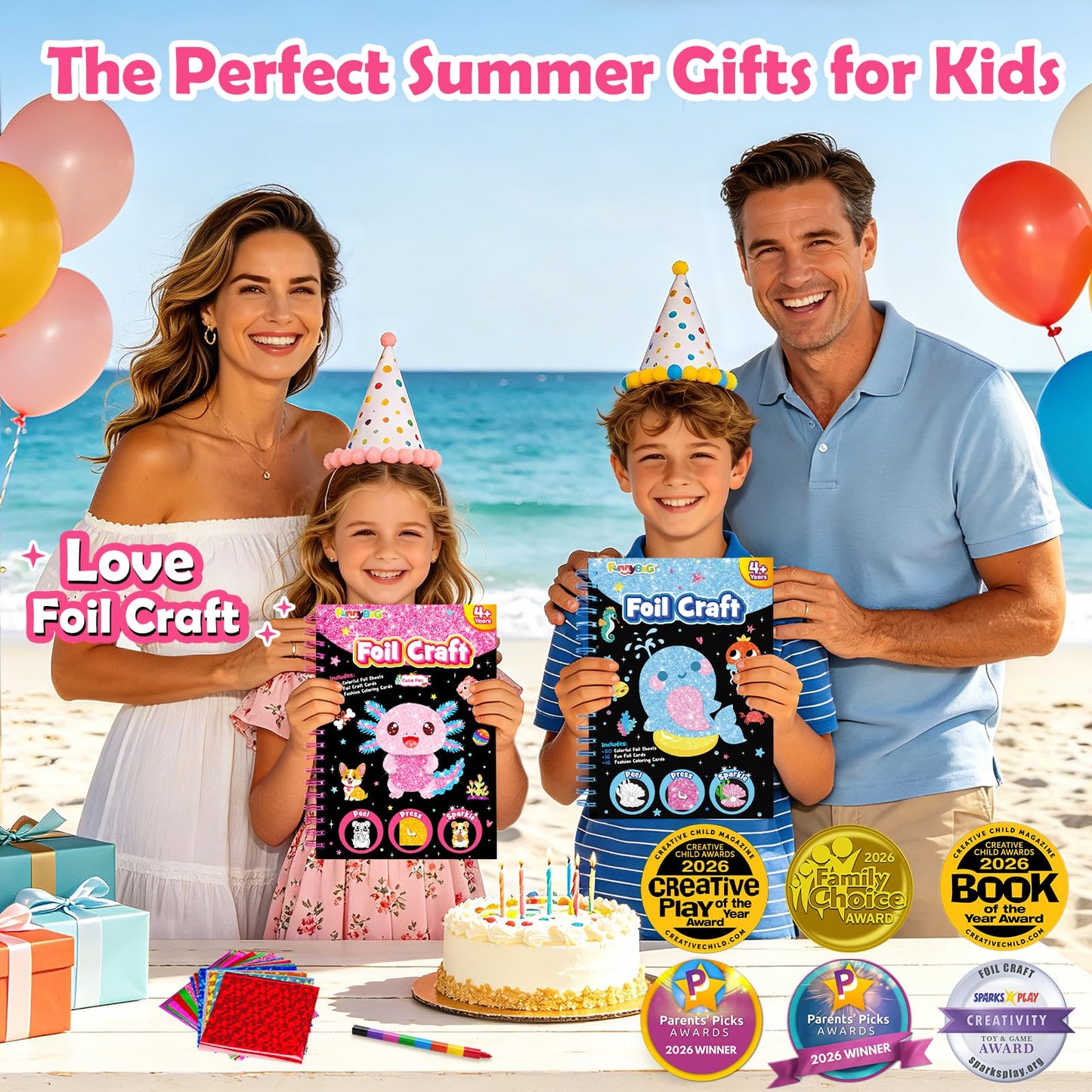 FUNNYB&G Foil Art Craft Kit for Girls 4-10 Years Old: Mess-Free & No-Glue, Create 16 Sparkly Cute Pet Pictures – Perfect Travel Toy & Birthday Gift for Kids（Cute Pet）