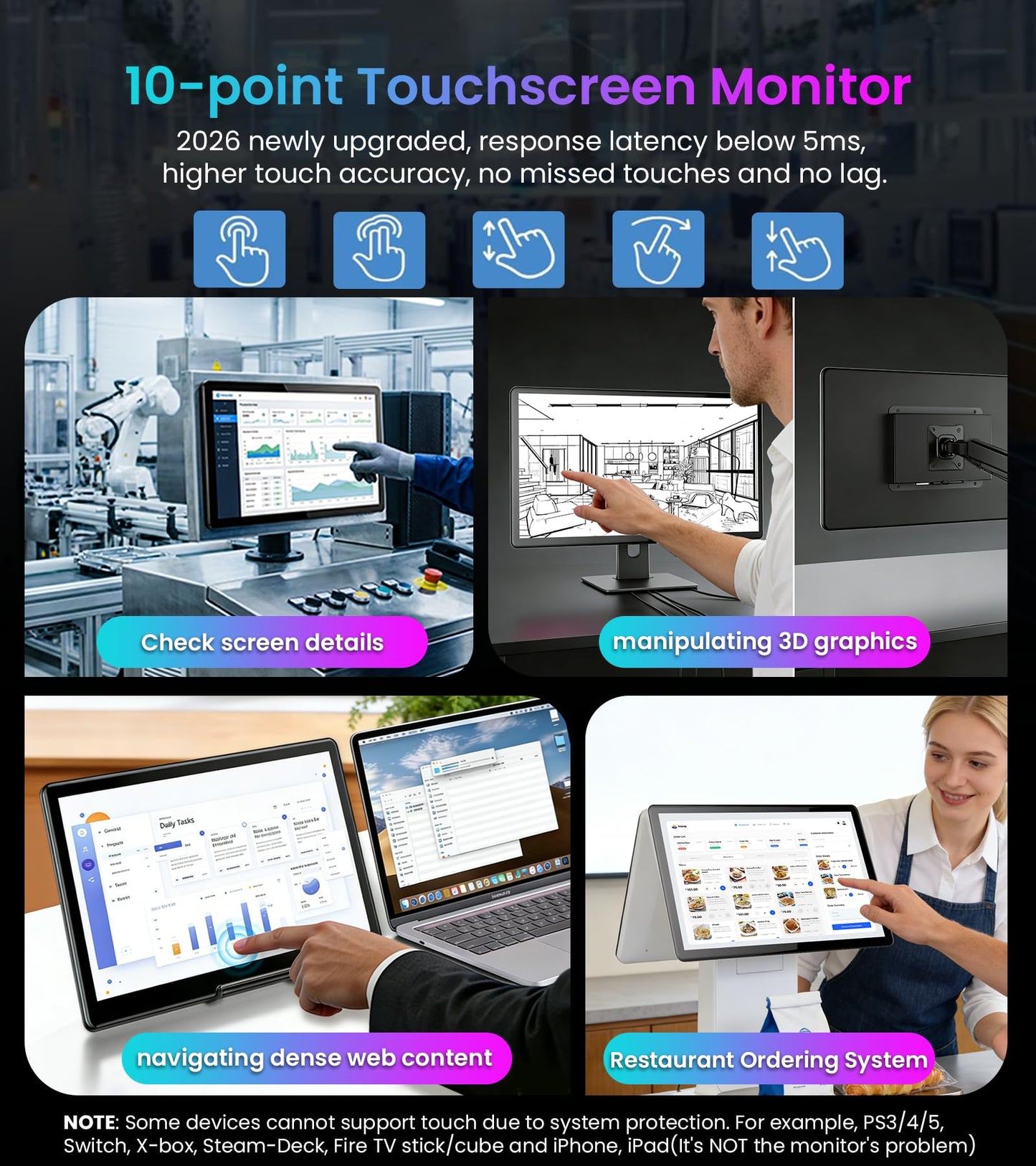 JUNEBOX 15.6" Touchscreen Monitor - HDR 1080P IPS with VGA DVI HDMI VESA Dual-Speaker,10-Point Industrial Touch Screen Monitor for PC,Laptop,RPi,POS,Kiosk,Home,Industrial (15.6 inch Touchscreen)