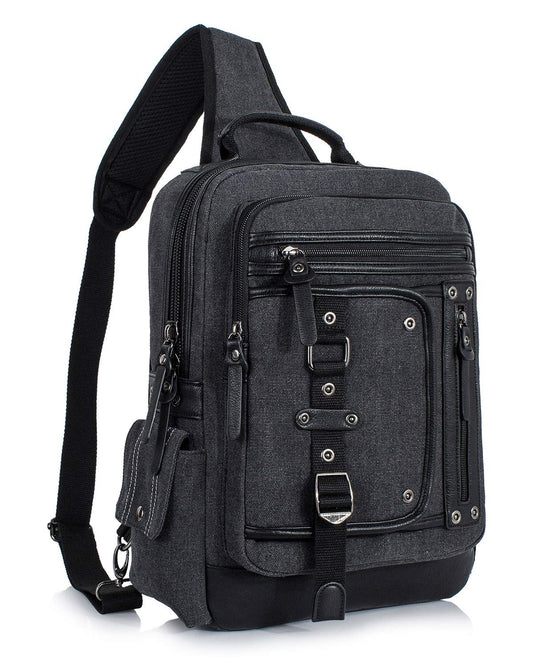Schkleier Cross Body Bag for Men: Large Canvas Sling Backpack Messenger Bag Fits 15.6 Inch Laptop for Work Commute