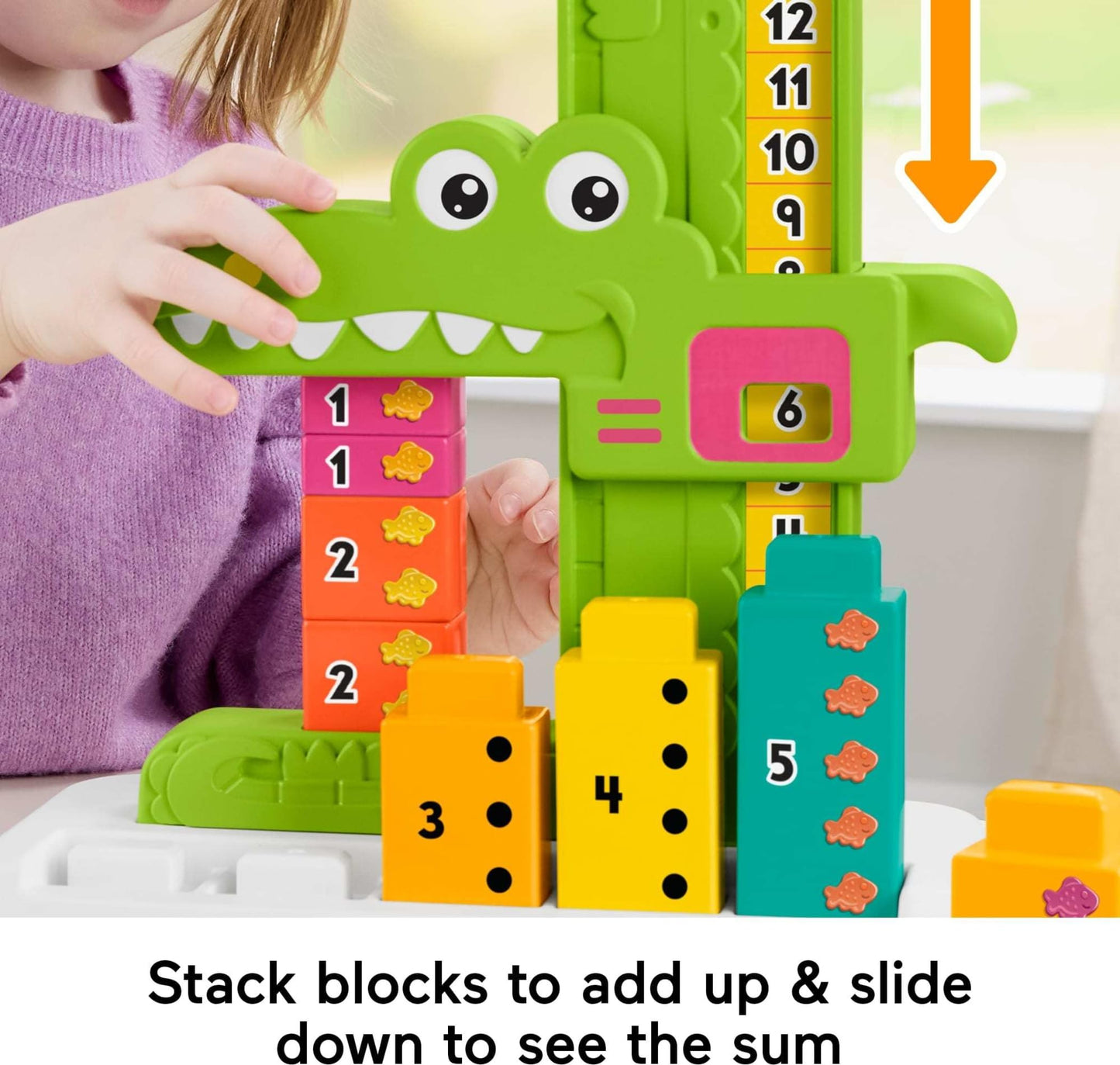 Fisher-Price Preschool Learning Toy Adding Alligator Counting Activity with 10 Stacking Blocks for Kids Ages 3+ Years