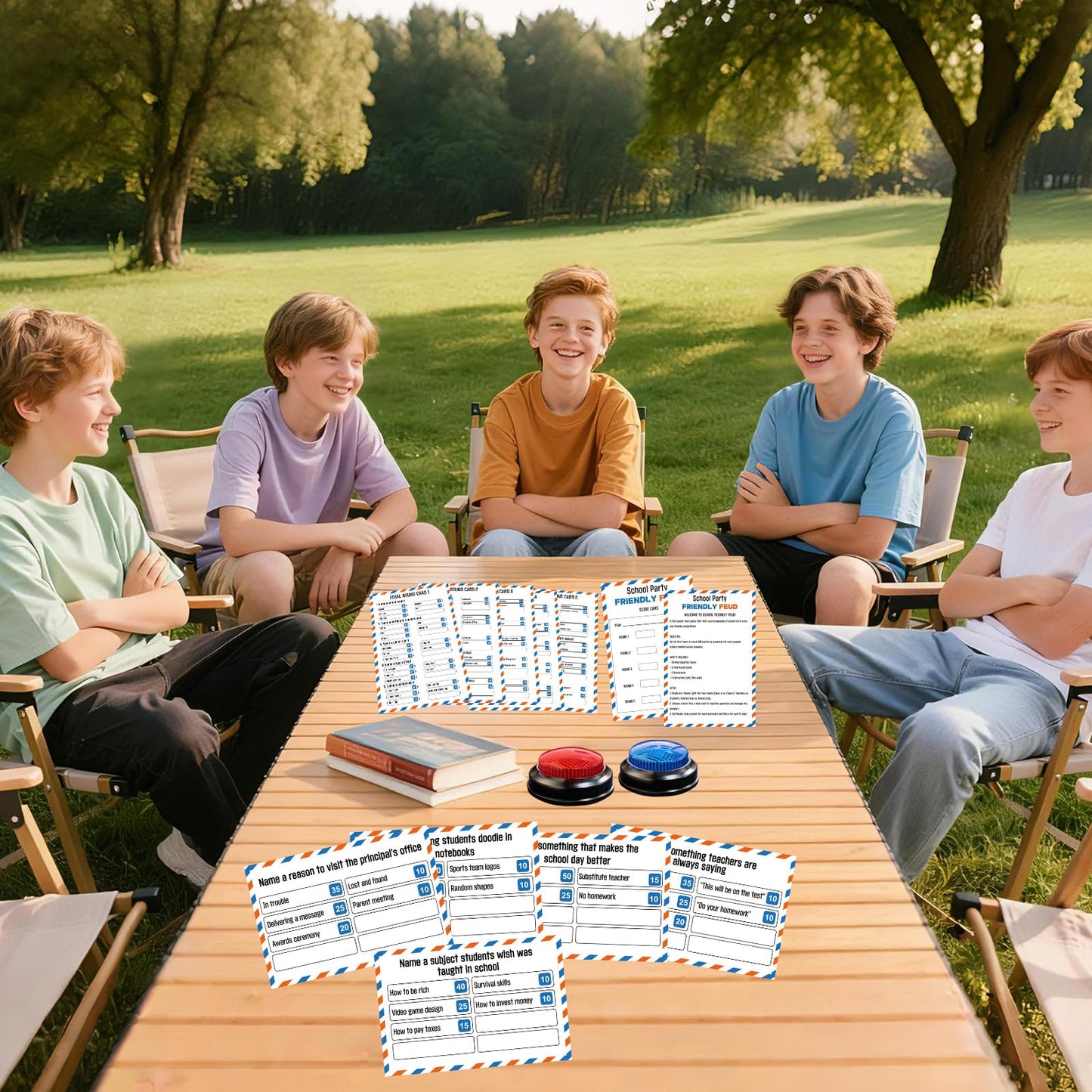 IIDEA School Party Friendly Feud Game with 2 Answer Buzzers, Graduation Team Building Class Reunion Feud Cards for School Game Night Fun Trivia Quiz for Students Teachers Groups Holiday Gatherings