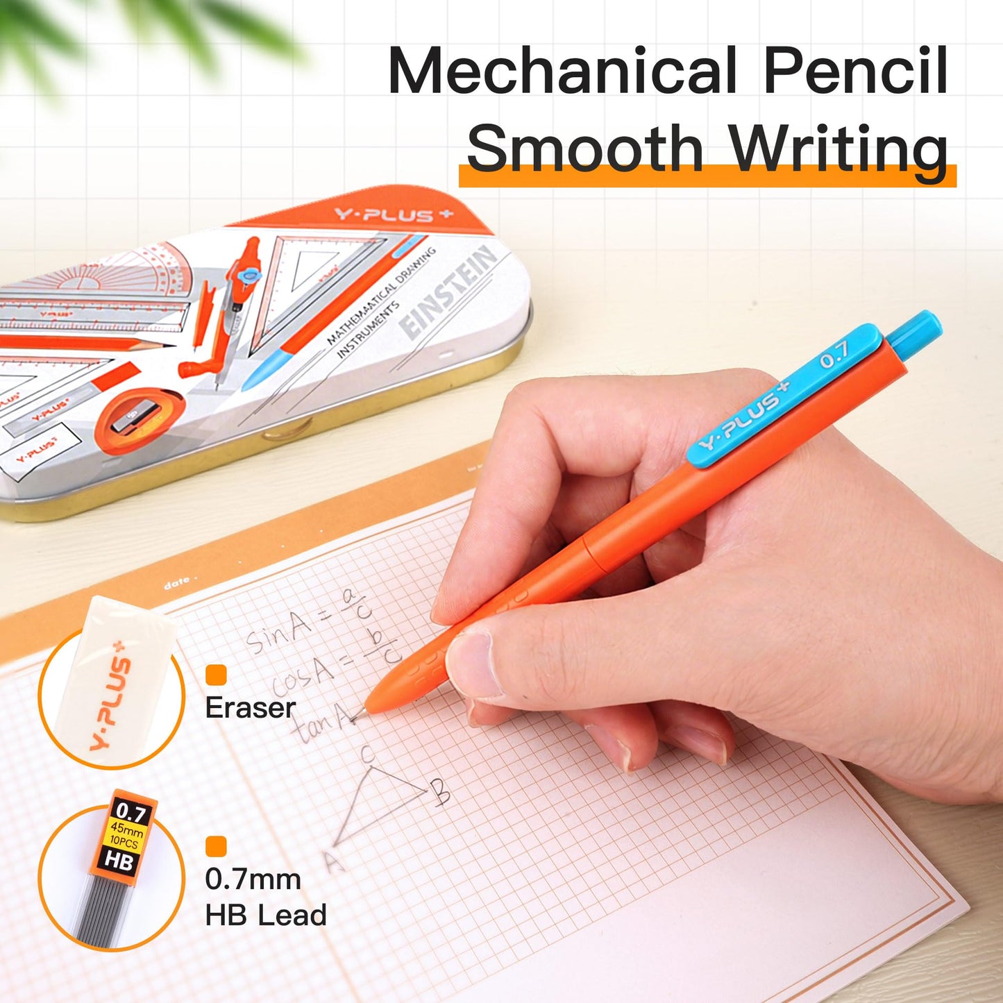 YPLUS Geometry Set for Students, Compass Drawing Tool with Metal Case, Math Protractor with Protractor, Rulers, Metal Compass, Mechanical Pencil - 12 Pcs, Back to School Supplies for Students