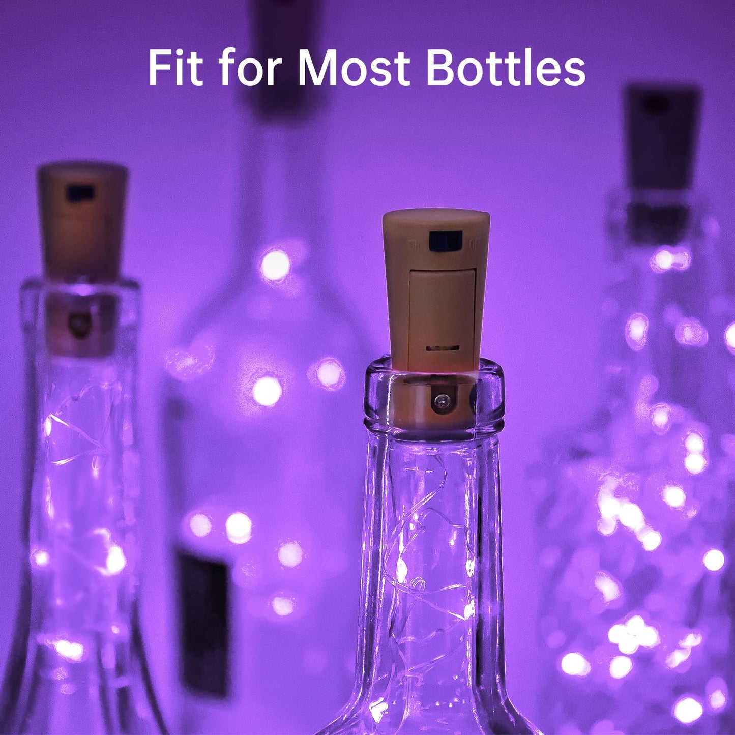 Aluan Wine Bottle Lights 10 Pack, 20 LED Copper Fairy Lights, Waterproof, Purple, Model BL00