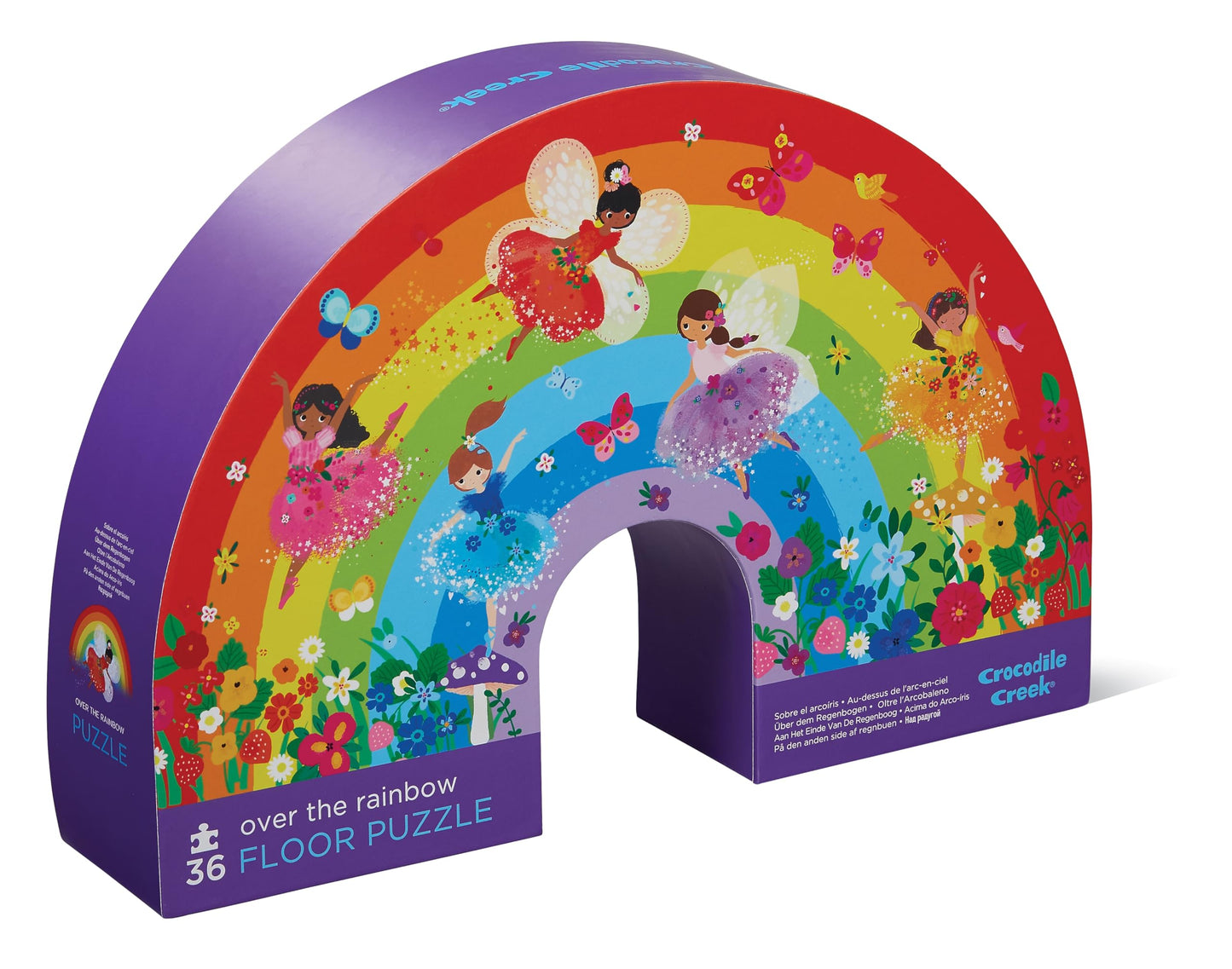 Crocodile Creek 36-Piece Jigsaw Floor Puzzle - Fun Floor Puzzles for Kids Ages 3-5 - Heavy-Duty Shaped Box for Storage - Over The Rainbow - 24" W x 18" H Finished