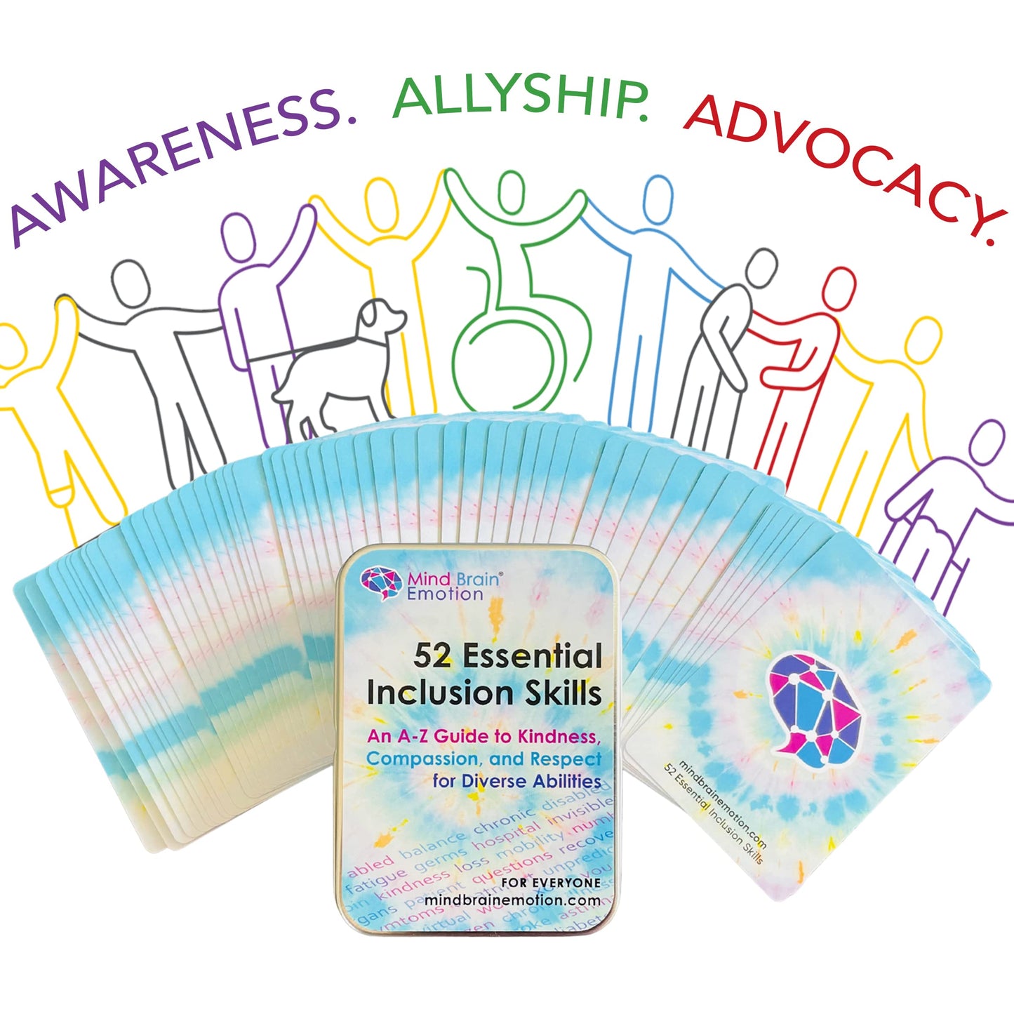 Mind Brain Emotion 52 Essential Inclusion Skills - A to Z Guide to Kindness, Compassion, Respect for Diversity and Disabilities - Educational Cards and Health Advocate to Teach Kids Empathy