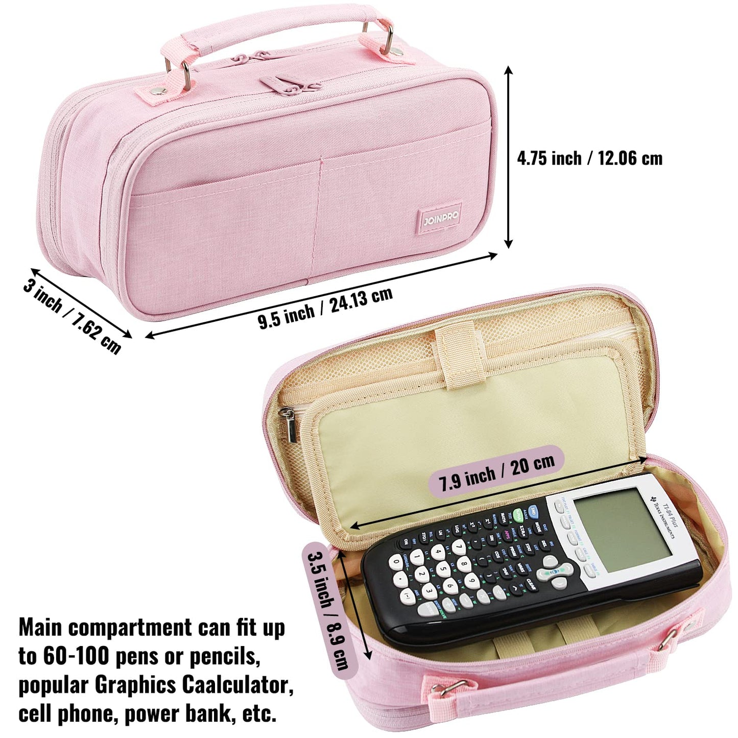JOINPRO Large Capacity Pencil Case, 4 Compartment Pen Pouch Organizer with Double Zipper, Storage Bag for School, Office, Teen Girl Boy Men Women (Pink)