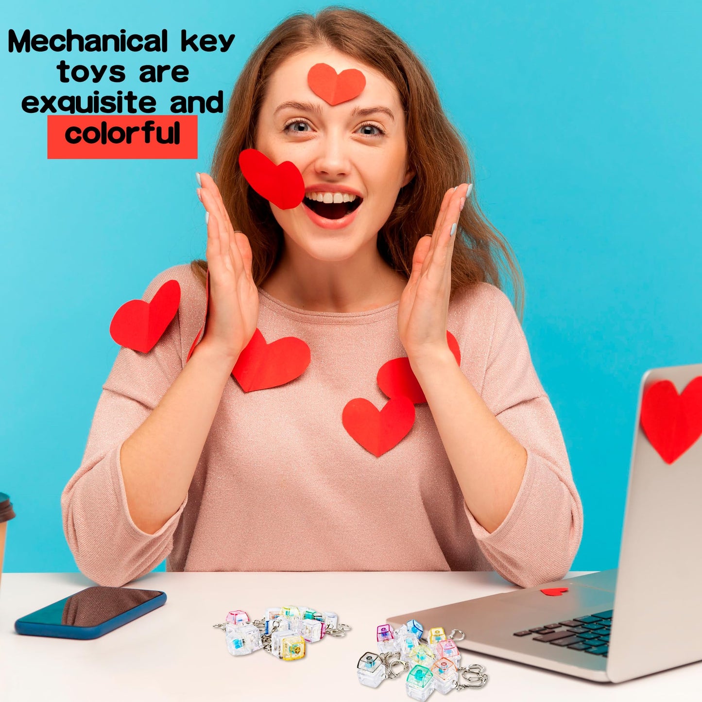 Hoarost 36 Pcs Keyboard Finger Toy Mini Keyboard Clicker Keychain Mechanical Key Toy for for Adult Pass The Time Classroom Gifts Birthday Party Favors