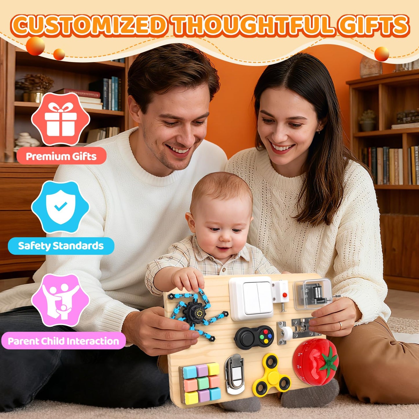 Busy Board Toy for Toddlers, 11 in 1 Wooden Montessori Educational Fidget Sensory Toy for Stress Relief, Activity Board Desk Gadget for Kids Preschool Learning, Car Airplane Travel Birthday Gift 11"