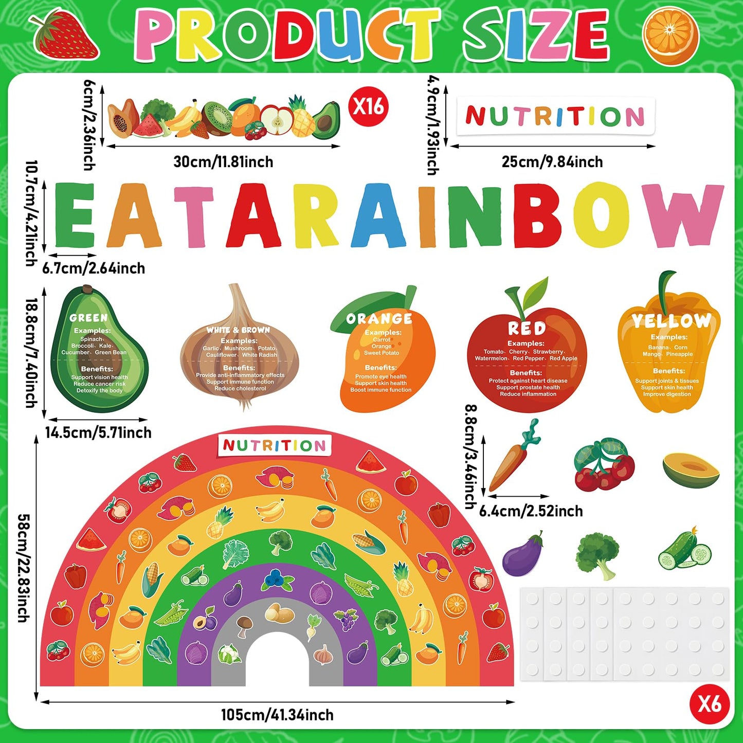 Eat A Rainbow Bulletin Board Set Healthy Food Fruit Vegetable Classroom Decoration Nutrition High Fiber Foods Cutouts Healthy Eating Board Border for Back to School Chalkboard Wall Decor Supplies