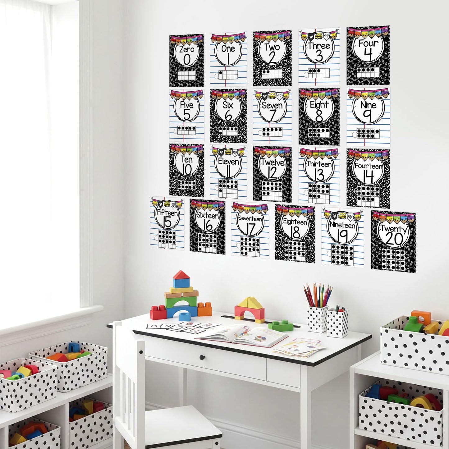Colarr 21 Pcs Number Posters for Classroom Wall Decor 11 x 8.5 Inch Educational Number Poster Learning Chart for Kindergarten Preschool Teacher Classroom Must Have Essentials(Composition Notebook)
