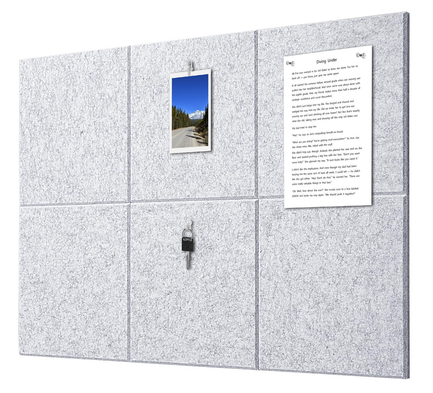 G Gamit Felt Wall Tiles Bulletin Board Large Cork Board Alternative 6 Pack 11.81”x11.81”x0.47” Felt Pin Board Tack Board with Safe Removable Adhesive Tabs for Home Office School 36x24 (Silver Grey)