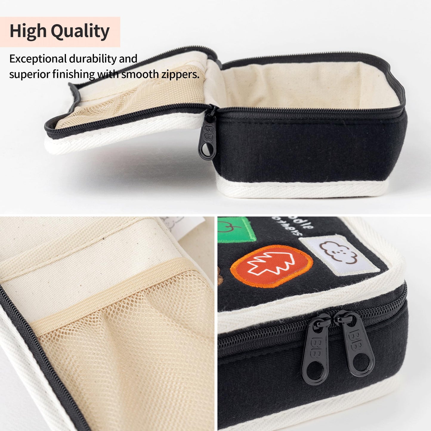 brunch brother Poodle Black Pencil Case with Ample Storage, Embroidery Design Pencil Pouch for Students, Simple Design Stationery Organizer
