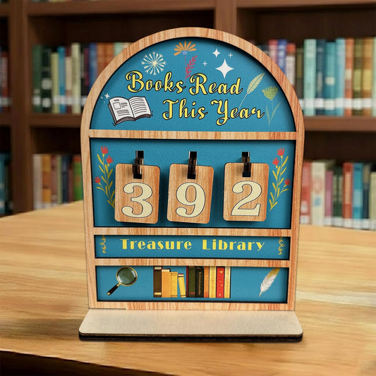 Reading Tracker Counter Sign, Wooden Books Read This Year Display, Book Lover Gift for Librarian, Reader, Teacher, Women, Wall and Table Decor for Home Library, Teachers, Book Lovers（light blue）