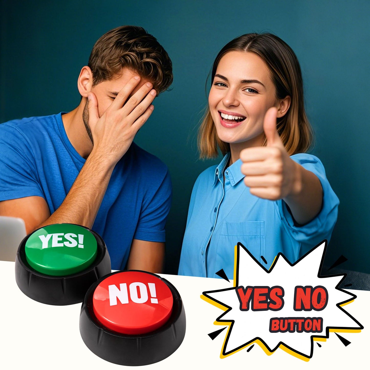 Loudmore Yes Button and No Button with Sound 2 Pack Buzzers for Trivia Games and Family Game Answer Buzzers for Classroom Parties, Games, Office Stress Relief