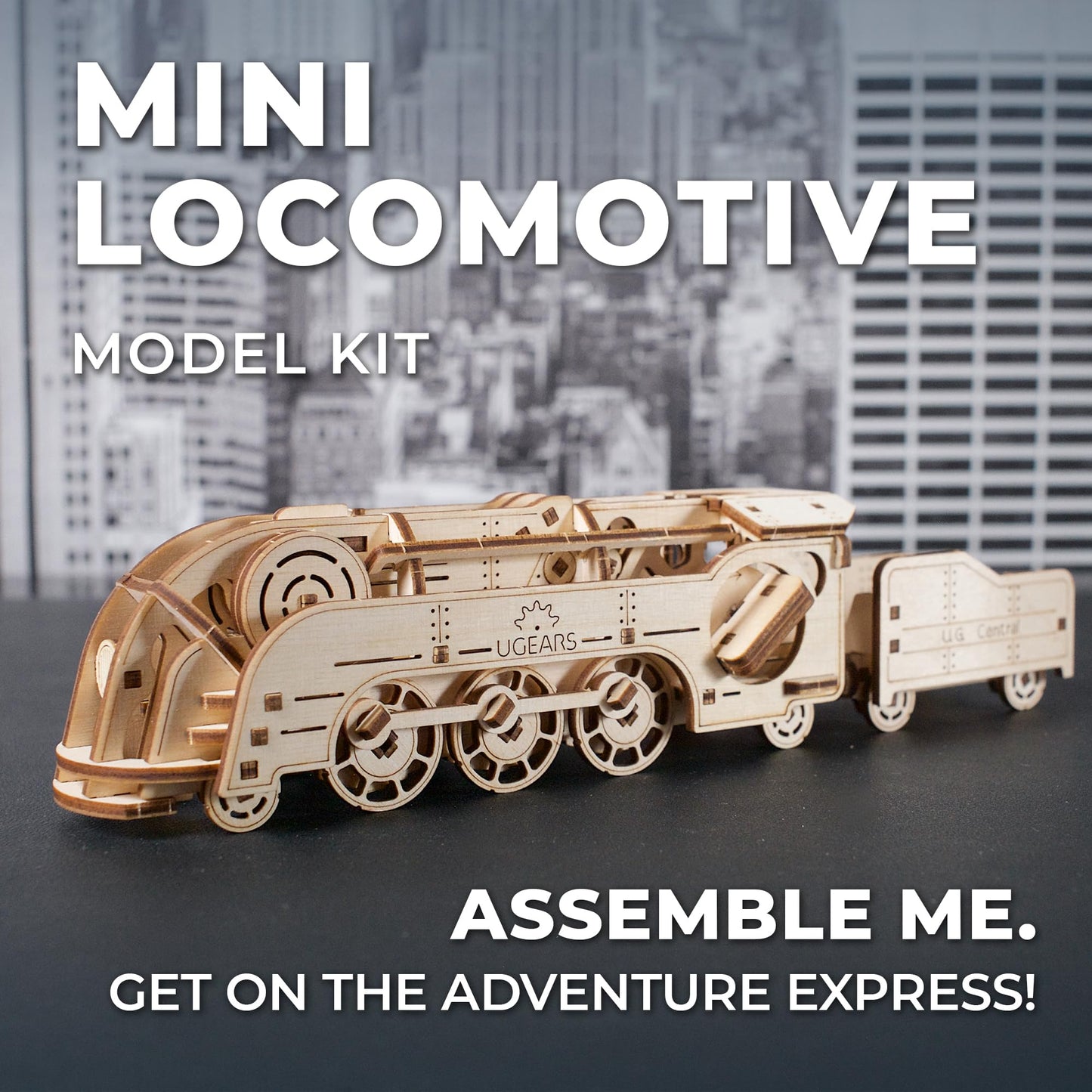 UGEARS Mini Locomotive 3D Wooden Puzzles for Adults - Wood Models for Adults to Build - Easy DIY Crafts for Adult Wooden Train Model Kit - Rubber Band-Powered Mechanical Puzzles