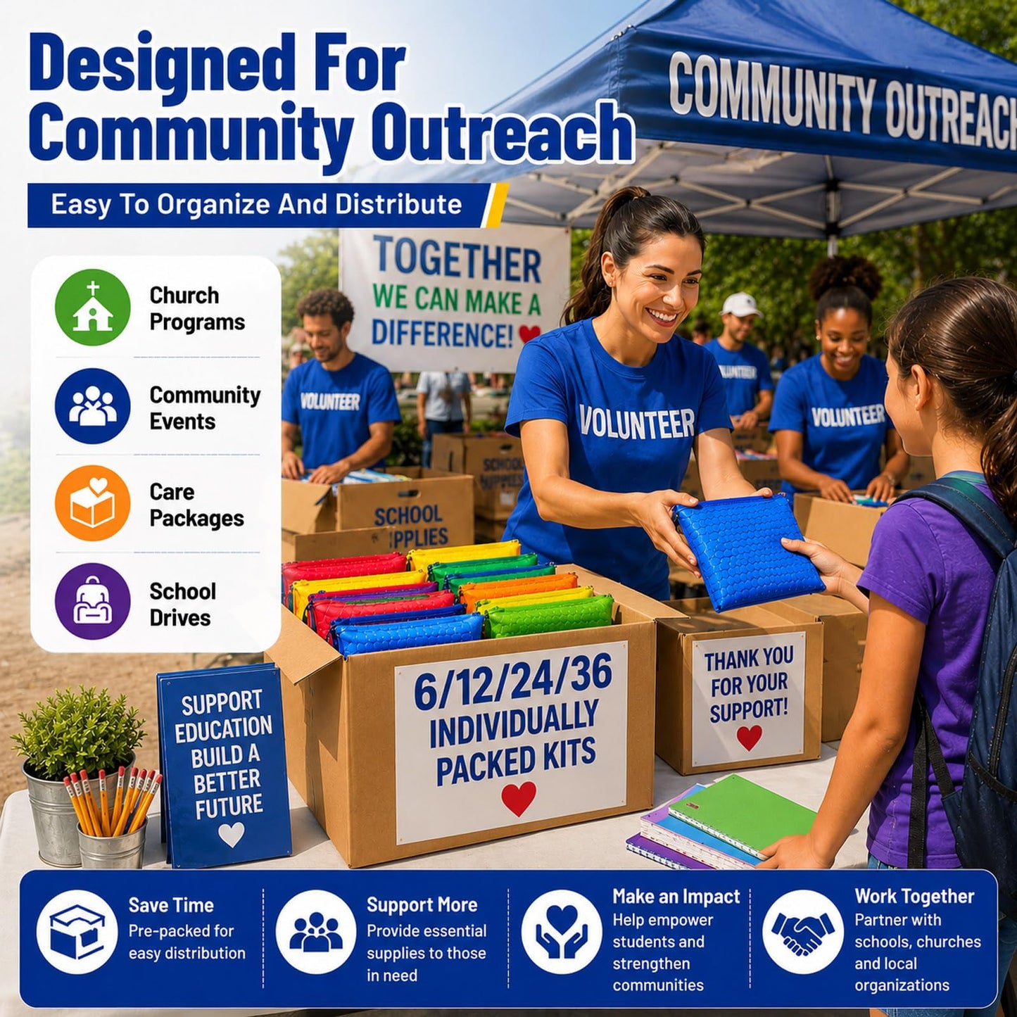 36 Pack School Supplies Bundle Bulk,Individually Wrapped Classroom Kits for Nonprofit Outreach,Community Support,Donation Campaigns and Group Distribution