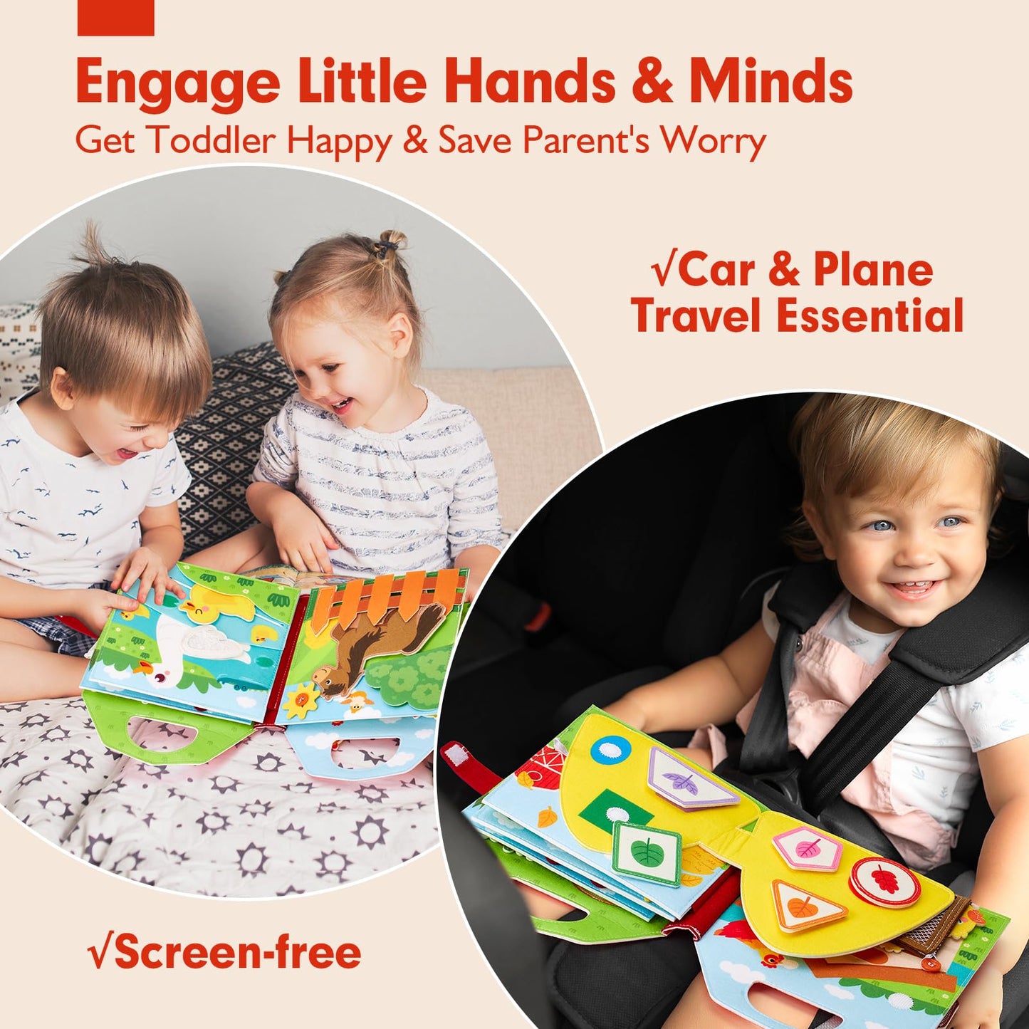 hahaland Busy Book for Toddlers 1-3 - Farm Animals Quiet Busy Board for 1 Year Old, Montessori Toys for 1 Year Old Boy Girl Gifts, Educational First Activity Books Felt Board Toddler Travel Toys