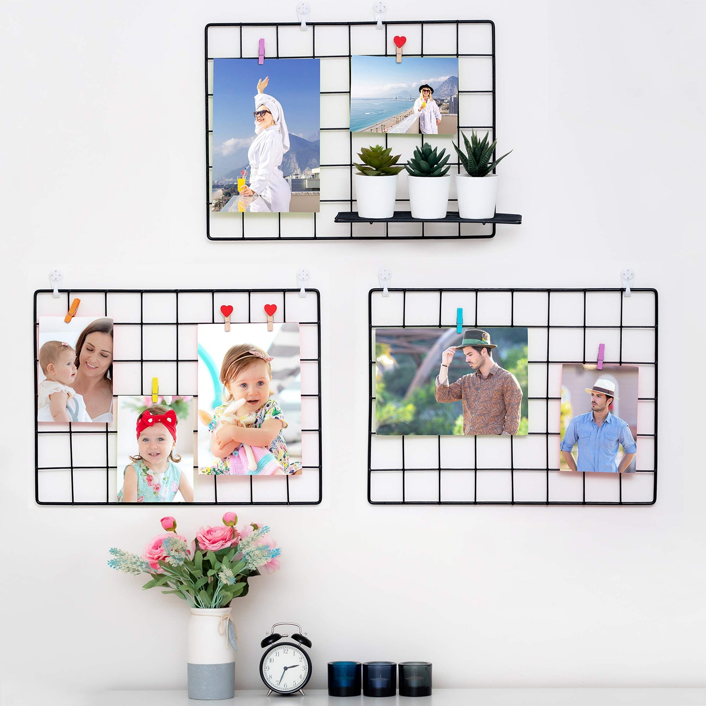 ODOXIA 3-Pack Wire Wall Grid Panel | Photo Grid Wall Decor | Metal Board for Hanging Pictures | Black Wire Organizer for Home, Office & Kitchen | Panel for Display & Storage