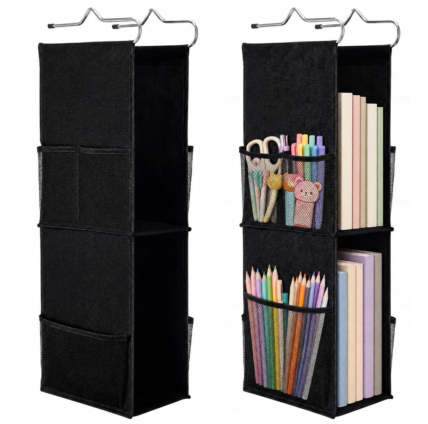 Chapou 1 PC Hanging Locker 2 Layer Shelves Hanging Locker Organizer Accessories for Office School Gym Closet Home Supplies(Black)