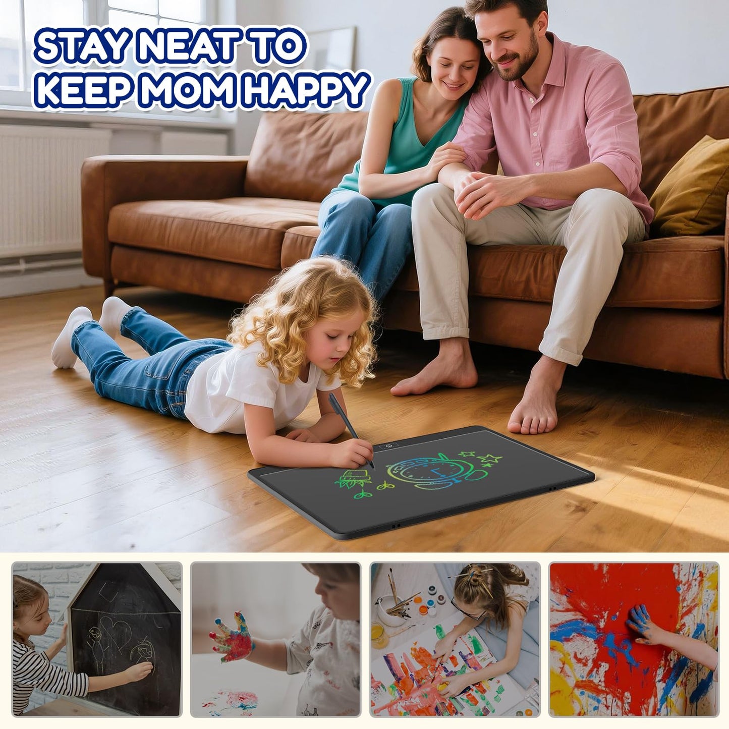 LCD Writing Tablet,16 Inch Colorful Screen Doodle Board Toddler Educational Toys for 3 4 5 6 Years Old Boys Girls Reusable Portable Drawing Tablet Christmas Toys Gifts for Kids (Black)