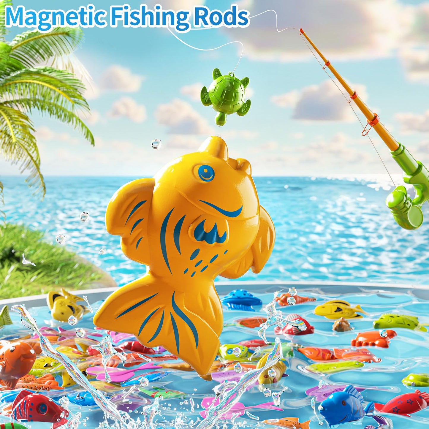 PEADUCK Magnetic Fishing Toys Game Pool Toys Set for Kids 3-5, Water Table Bathtub Toys with Pole Rod Net Plastic Floating Fish, Outdoor Toys for Kids Boys Girls Age 3 4 5 6 7 8 Year Old